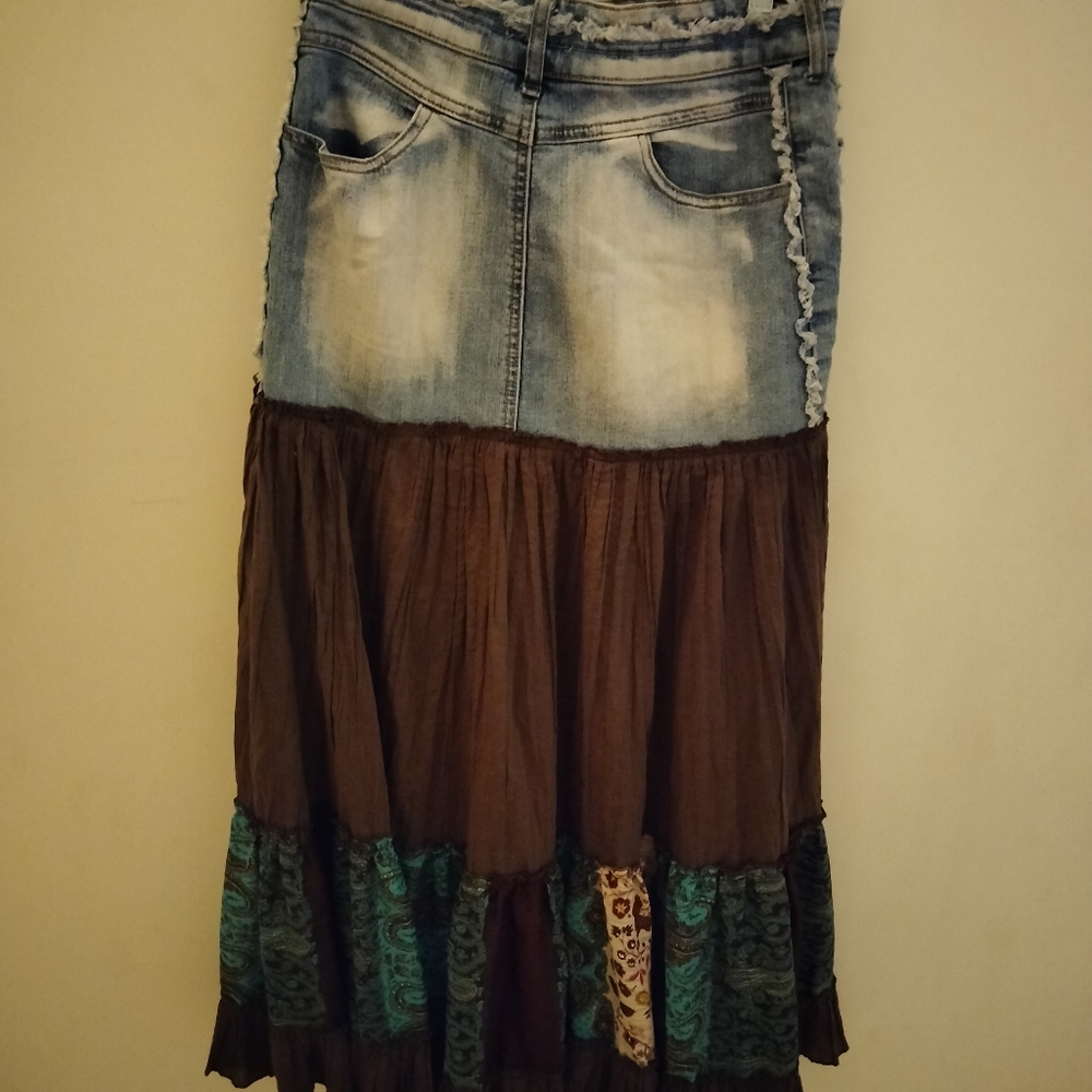 Denim And Brown Patchwork Skirt - image 4